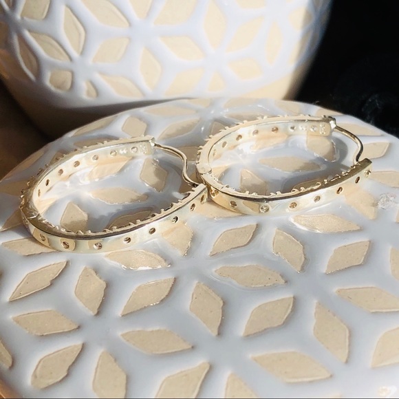 Large 925 Silver inside outside CZ Hoop Earrings - Picture 4 of 8